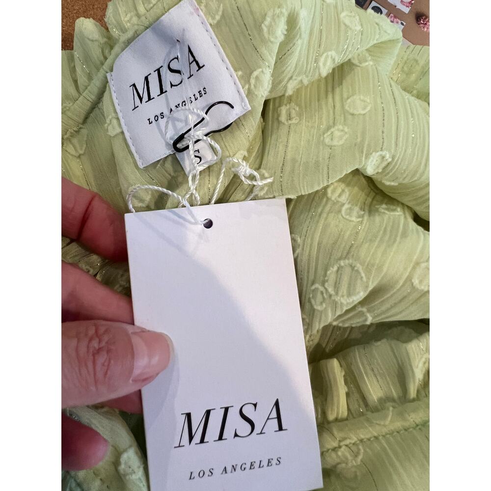 Misa LA Lillian Chiffon Smocked Tiered Mini Dress Honeydew S - Picture 8 of 10